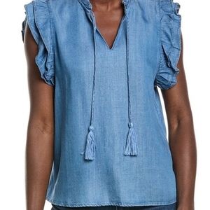 Blue Ruffled Denim Top